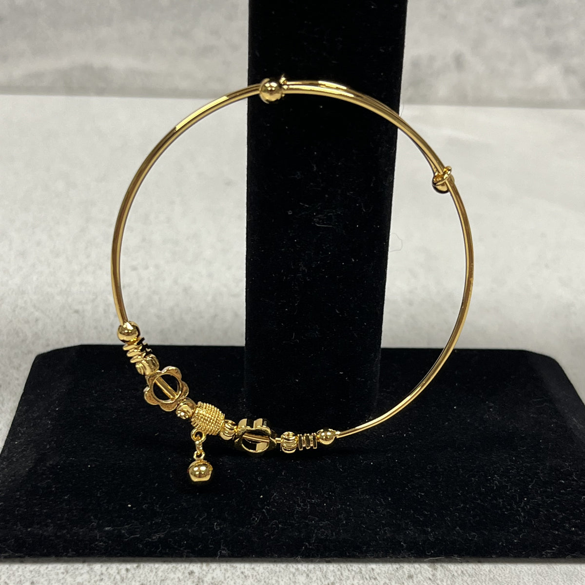 Braclet Bangle "Pyrite"  with Flower and Ball hanging