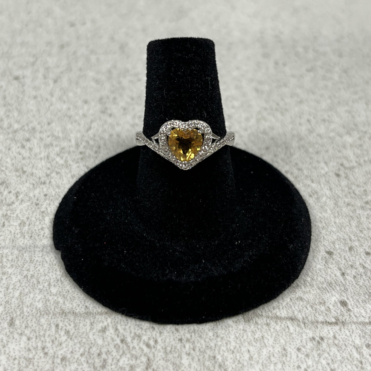 Ring Heart "Citrine "with Zirconia around Adjustable