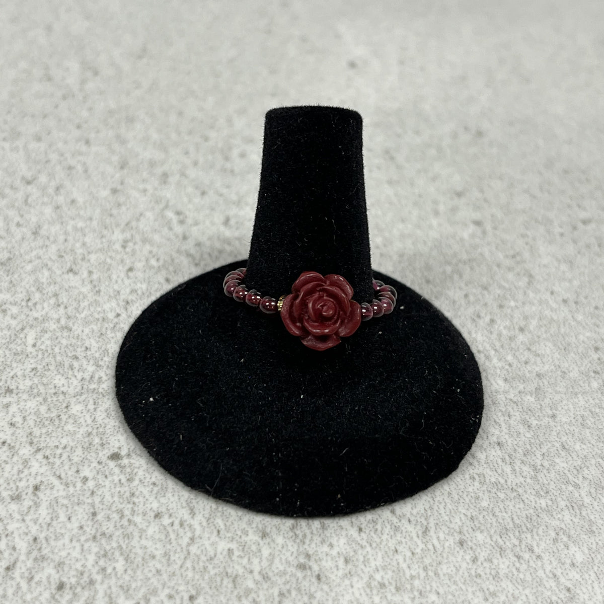 Ring with Beads and Rose "Almandine Garnet"